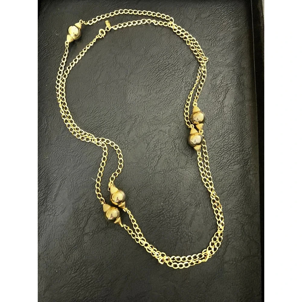 Vintage Monet Gold Tone Long Station Orb Chain Necklace 57 Inch Retro 70s‎